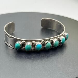 P. D. Coonsis Signed Sterling Vintage Zuni Native American Turquoise Bracelet
